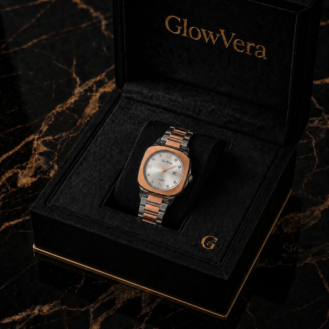 GlowVera Tonneau Silver Dial Rose Gold Two-Tone Edition