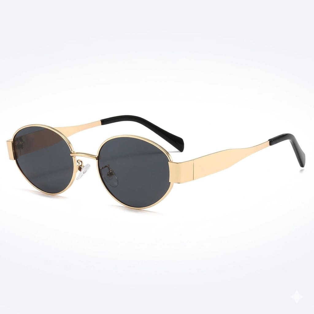 AURÉLLE Gold Oval Retro Sunglasses