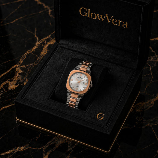GlowVera Tonneau Silver Dial Rose Gold Two-Tone Edition